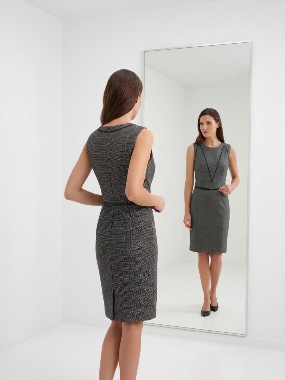 Hugo Boss Delasana Micro-check Black and Heathergrey Dress with Contrast Trim, 8